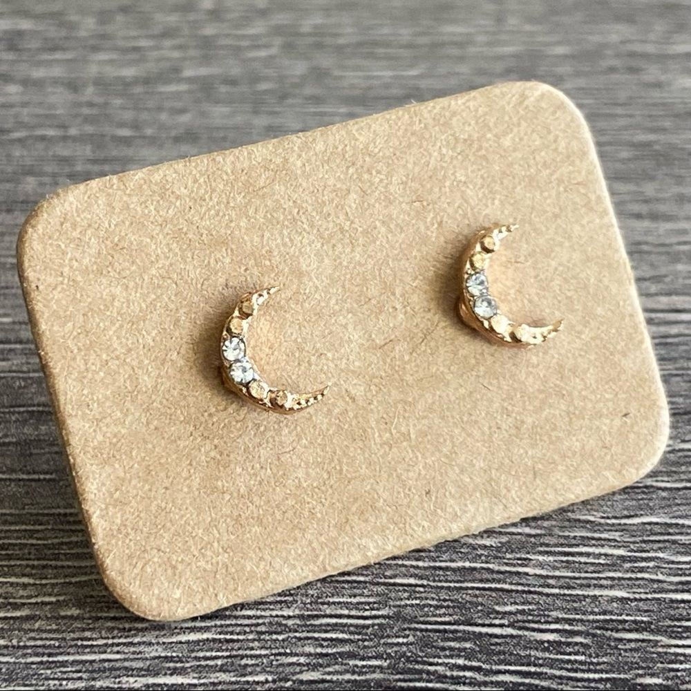 Crescent Moon Stud Earring Gold - Picture 2 of 2